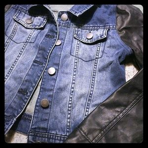 Girls Denim Jacket w/Faux Black Leather Sleeves